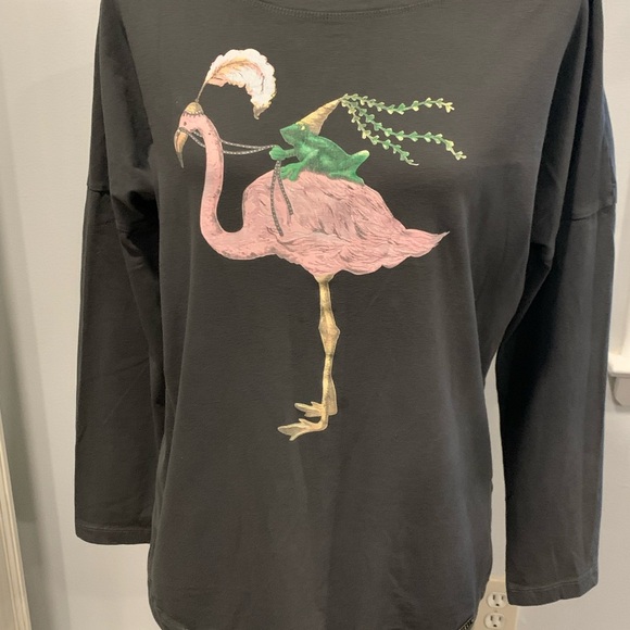 MEGI Collection Tops - Black Long Sleeve lightweight sweatshirt with Flamingo and Frog Design